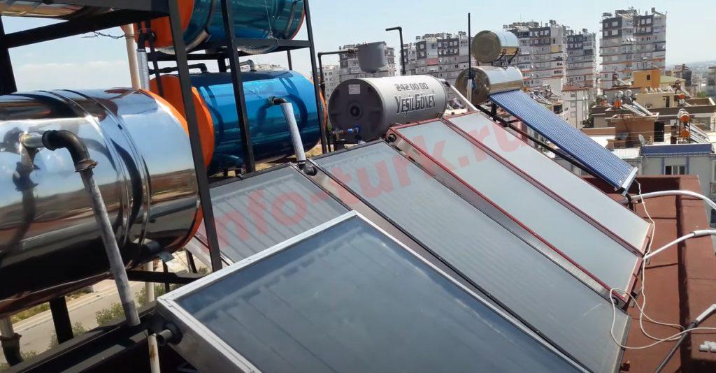 Солнечные коллекторы (водяные бочки) на крышах Анталийских домов, как видите они много где установлены