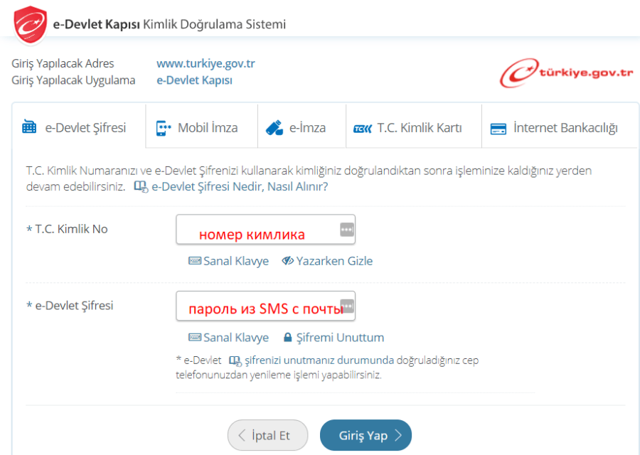 регистрация телефона в Турции на сайте e-Delvet