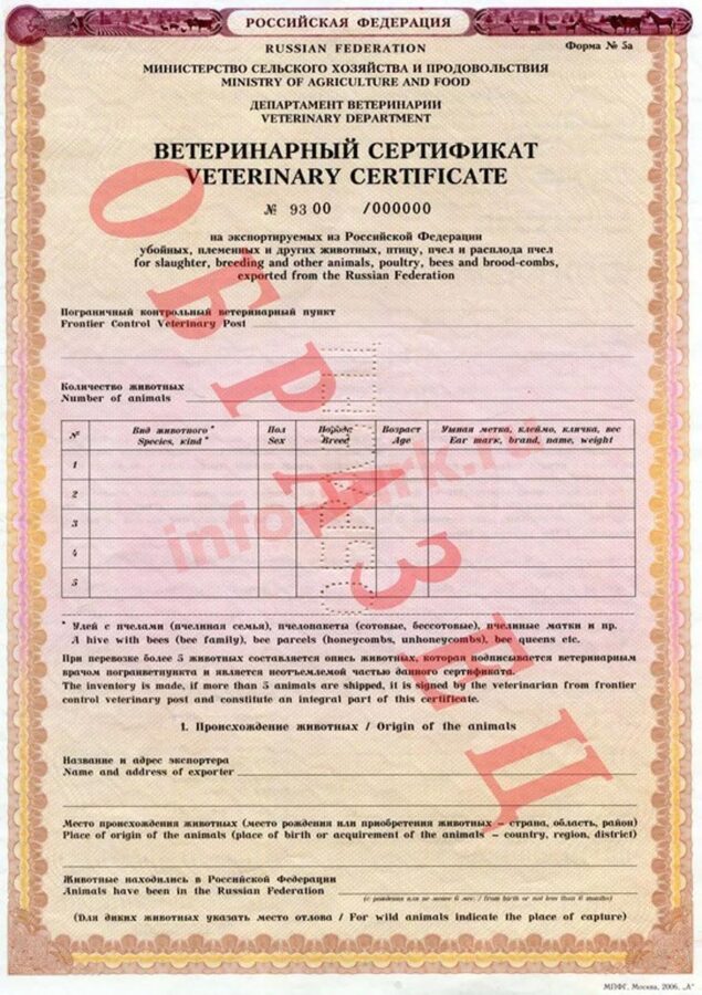 ветеринарный сертификат международного образца